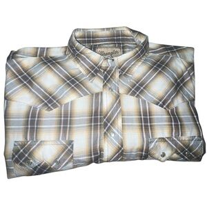 Wrangler Men's Casual Plaid Shirt - Brown and Gold Snap Pearl 2X